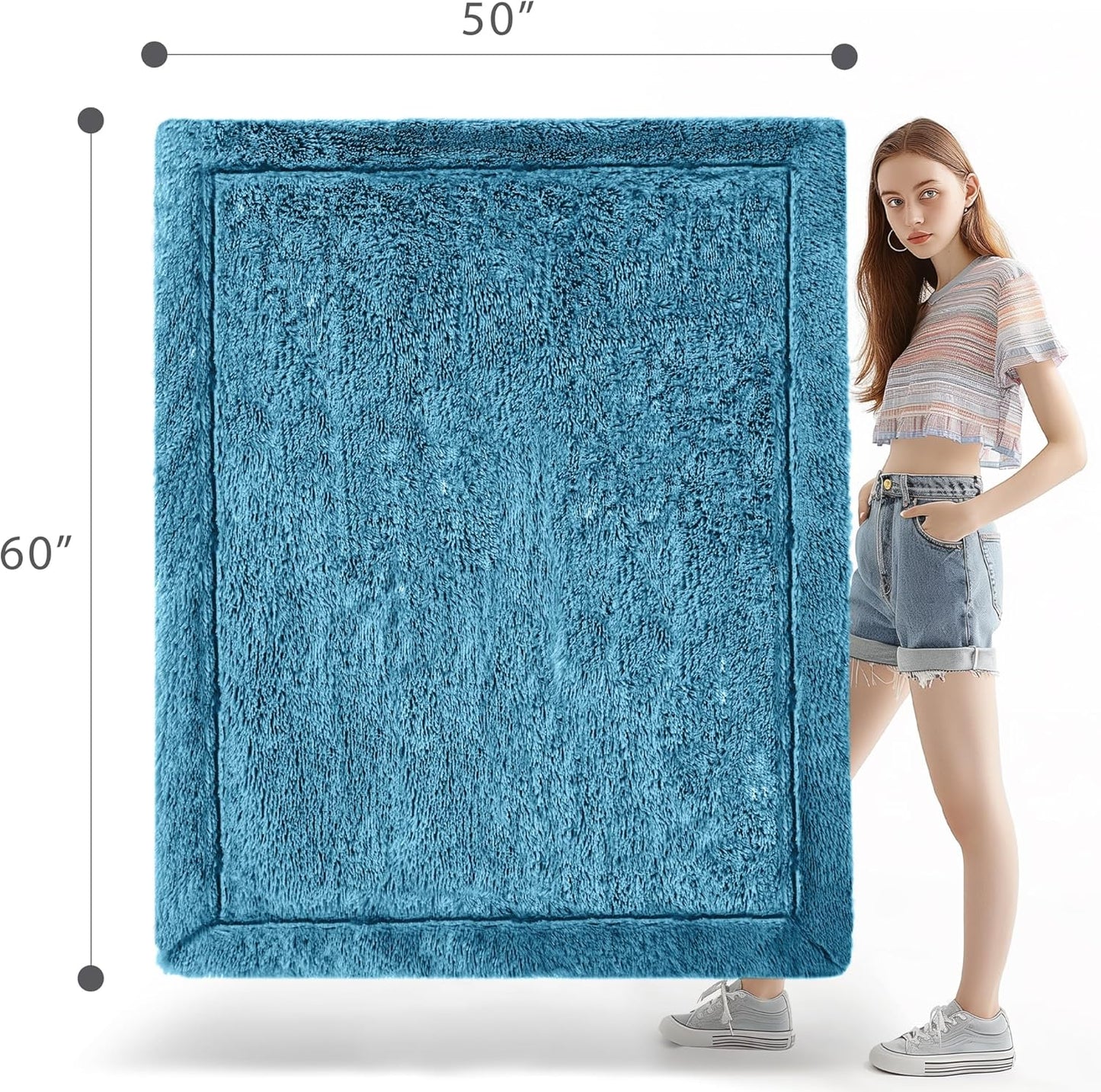 Dark Teal Fuzzy Throw Blanket for Couch Sofa, Reversible Ultra Soft Faux Fur Throws, Plush Fluffy Blankets | 50X60 Peacock Blue