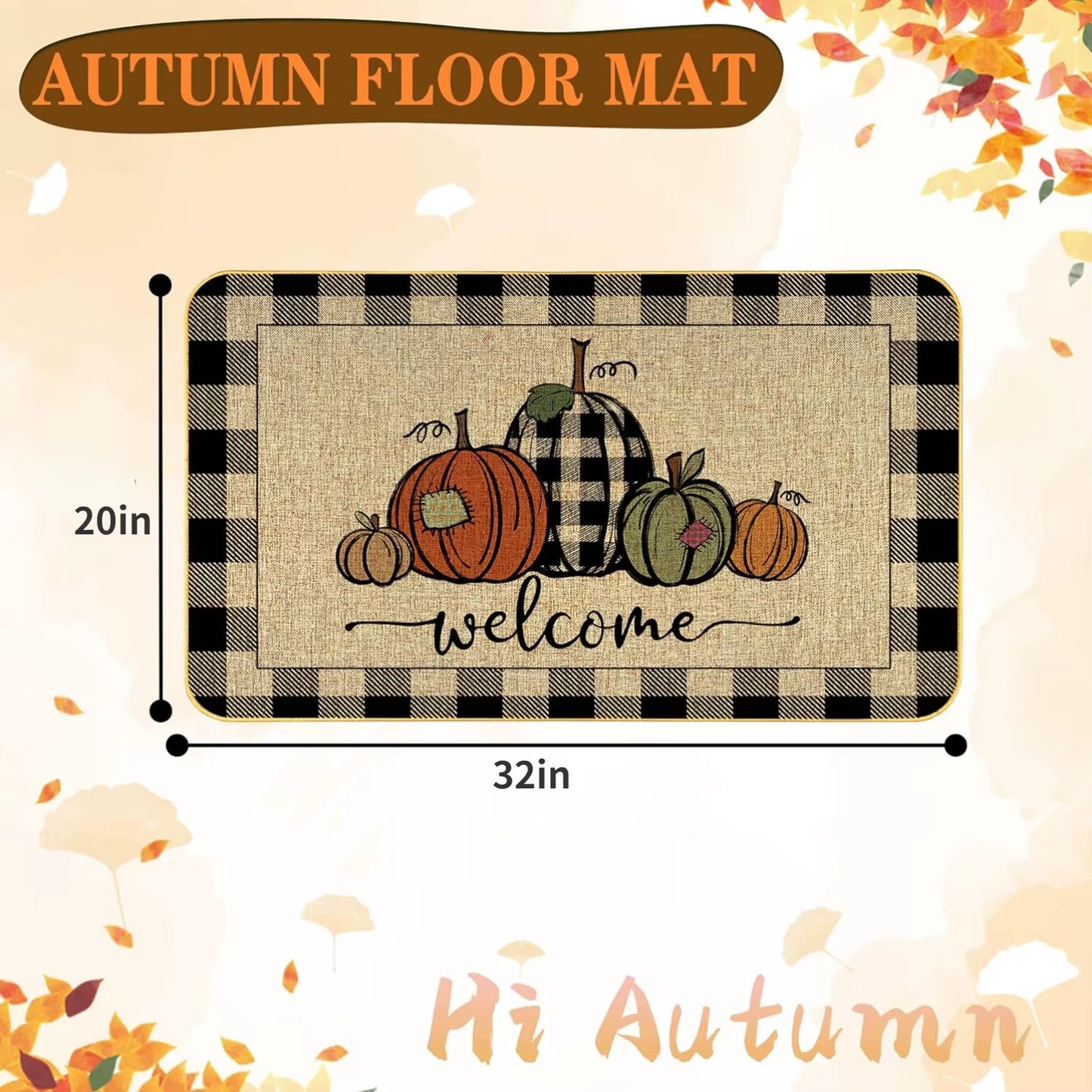 Fall Pumpkin Welcome Doormat Autumn Harvest Floor Mat Living Room Kitchen Non-Slip Rugs Balcony Hallway Laundry Bathroom Carpets