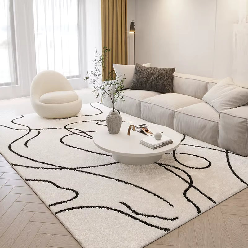 Nordic Style Living Room Decoration Plush Carpet Abstract Art Design Rugs for Bedroom Simple Line Soft Rug Home Thick Floor Mat