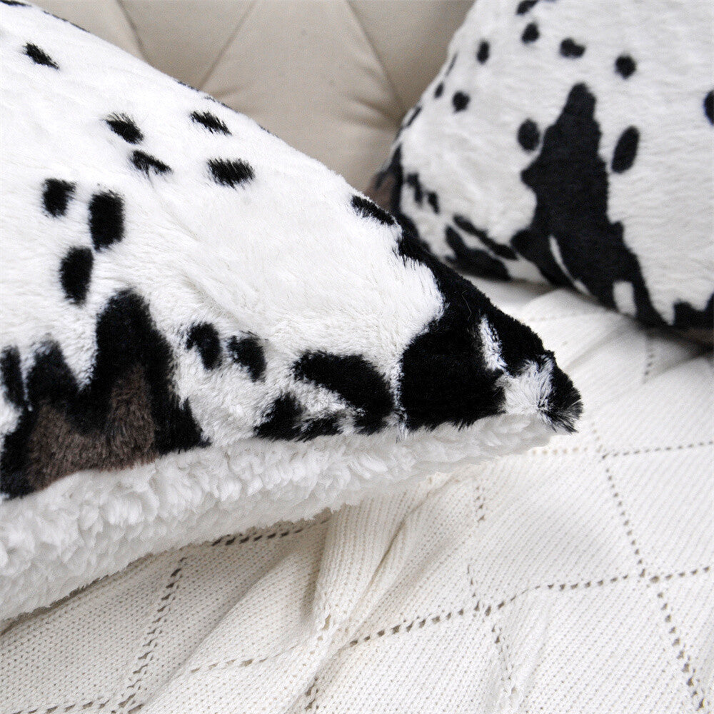 HST Cow Print Faux Fur Throw Blanket Soft Cozy Reversible Fall Winter Decor Gift