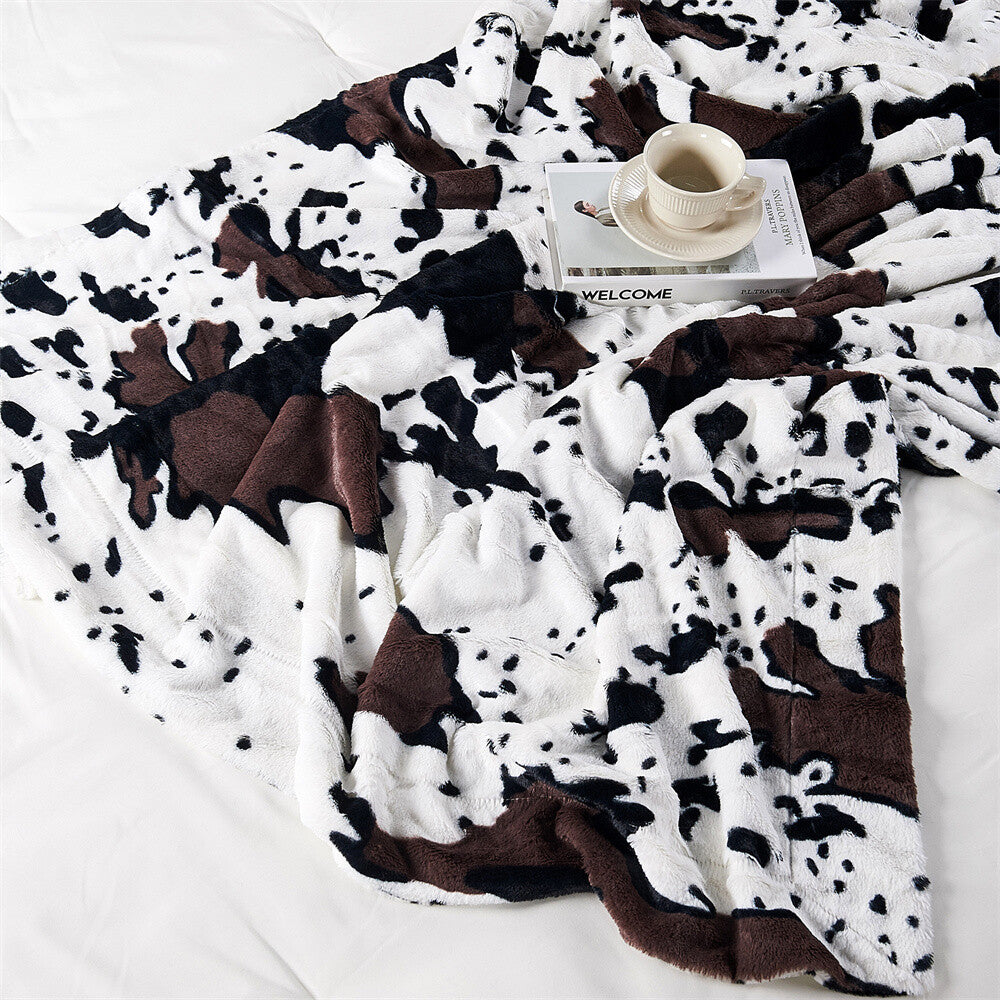 HST Cow Print Faux Fur Throw Blanket Soft Cozy Reversible Fall Winter Decor Gift