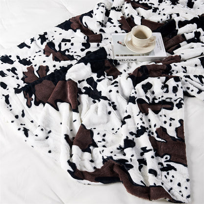 HST Cow Print Faux Fur Throw Blanket Soft Cozy Reversible Fall Winter Decor Gift