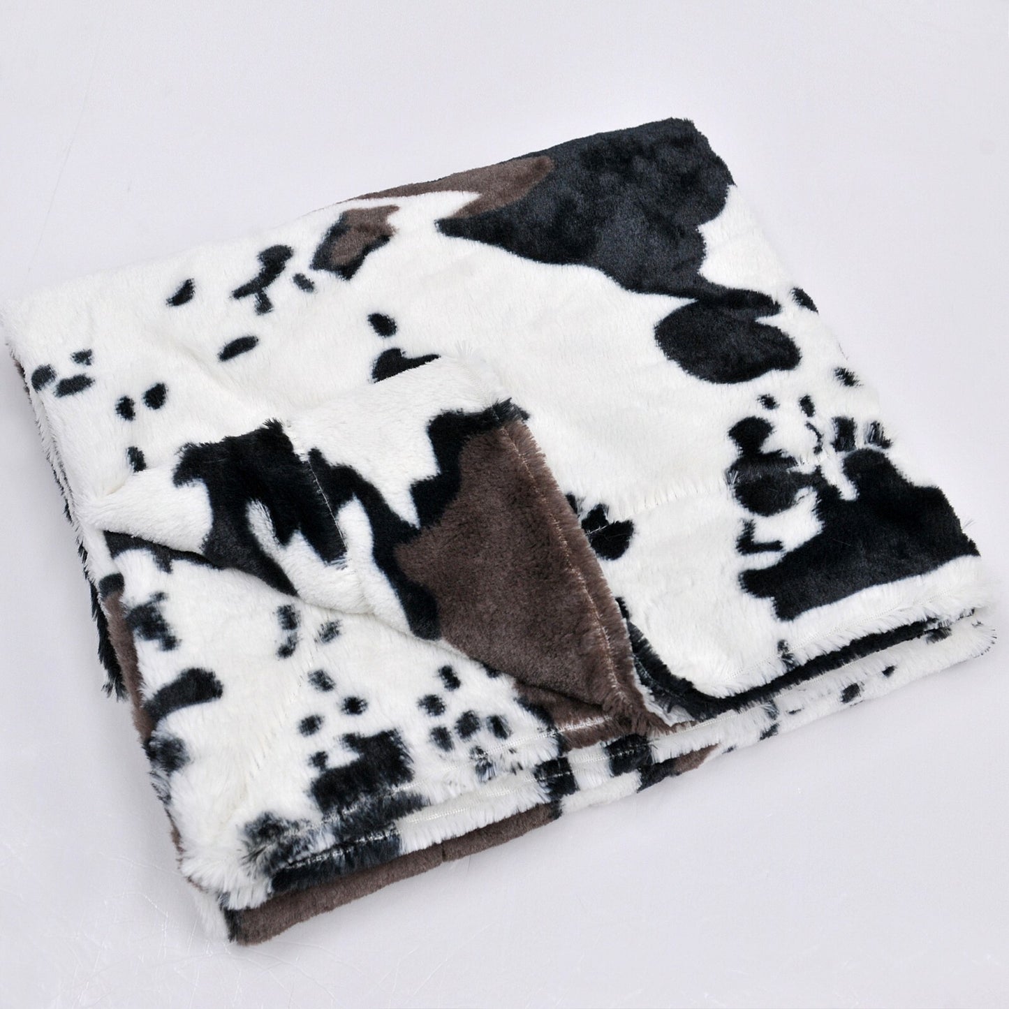 HST Cow Print Faux Fur Throw Blanket Soft Cozy Reversible Fall Winter Decor Gift
