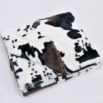 HST Cow Print Faux Fur Throw Blanket Soft Cozy Reversible Fall Winter Decor Gift