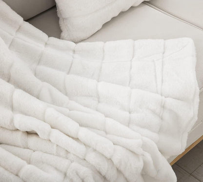 Ultra Soft Reversible Faux Fur Throw, Fluffy Blanket for Winter Sofa Couch, Cuddly & Warm(50"X 60", White)