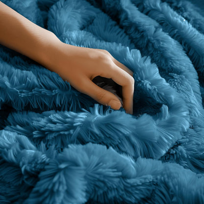Dark Teal Fuzzy Throw Blanket for Couch Sofa, Reversible Ultra Soft Faux Fur Throws, Plush Fluffy Blankets | 50X60 Peacock Blue