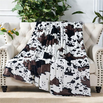 HST Cow Print Faux Fur Throw Blanket Soft Cozy Reversible Fall Winter Decor Gift