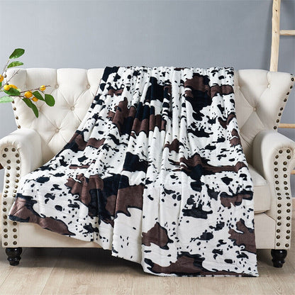 HST Cow Print Faux Fur Throw Blanket Soft Cozy Reversible Fall Winter Decor Gift