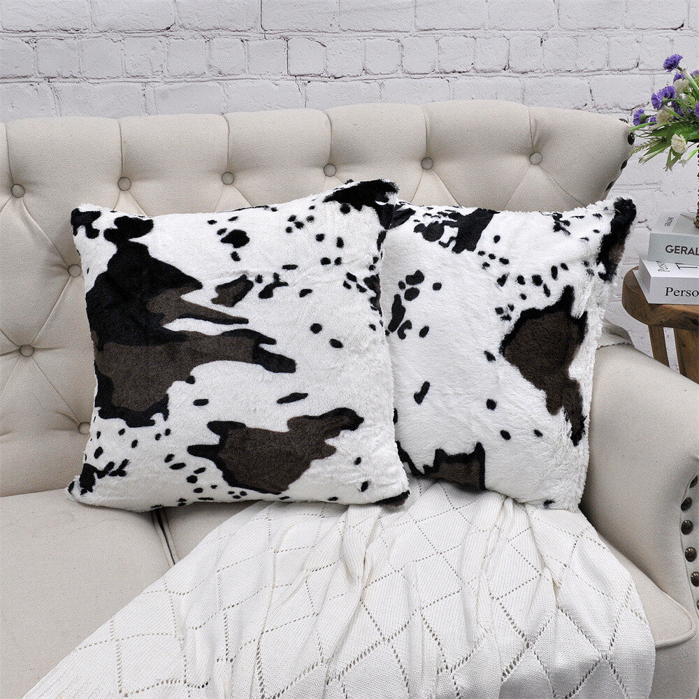 HST Cow Print Faux Fur Throw Blanket Soft Cozy Reversible Fall Winter Decor Gift