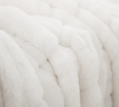 Ultra Soft Reversible Faux Fur Throw, Fluffy Blanket for Winter Sofa Couch, Cuddly & Warm(50"X 60", White)