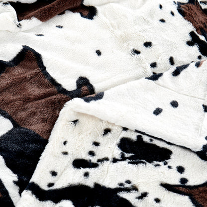 HST Cow Print Faux Fur Throw Blanket Soft Cozy Reversible Fall Winter Decor Gift