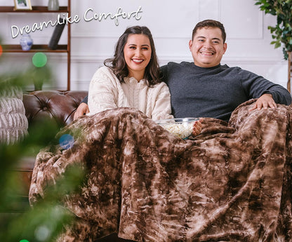 Premium Wolf Faux Fur Throw Blanket - Soft, Fuzzy Sherpa & Minky Throw Blanket - for Bed or Couch - 90" X 66” (Twin Size) - Chocolate