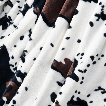 HST Cow Print Faux Fur Throw Blanket Soft Cozy Reversible Fall Winter Decor Gift