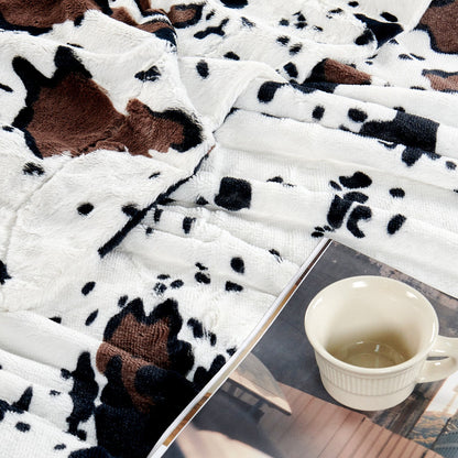 HST Cow Print Faux Fur Throw Blanket Soft Cozy Reversible Fall Winter Decor Gift