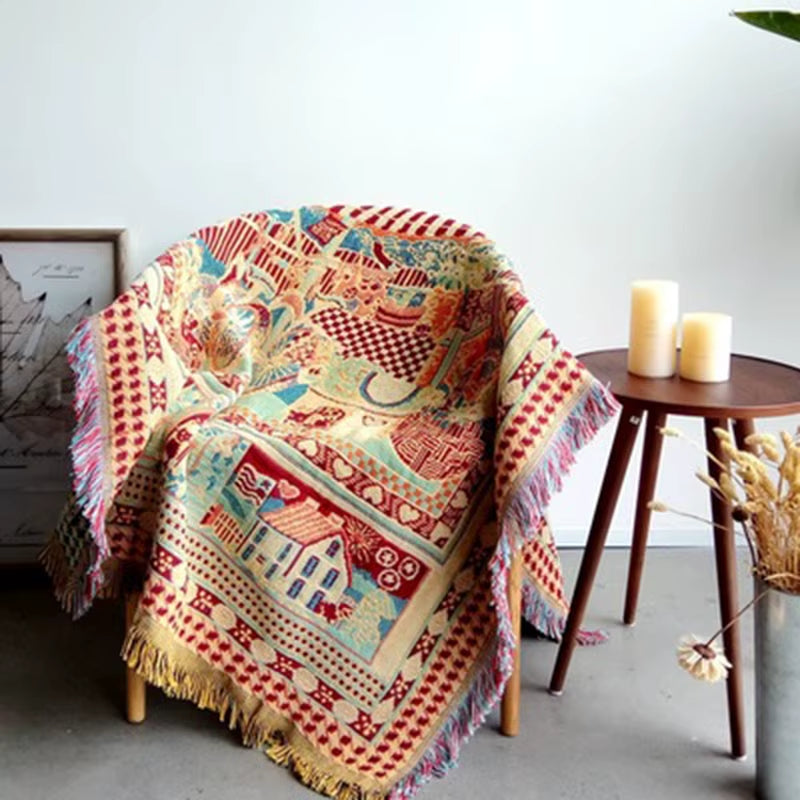 Double Sided Knitted Bohemian Soft Sofa Cover Blanket with Tassels Thread Couch Sleeping Rugs Vintage Home Bed Blanket