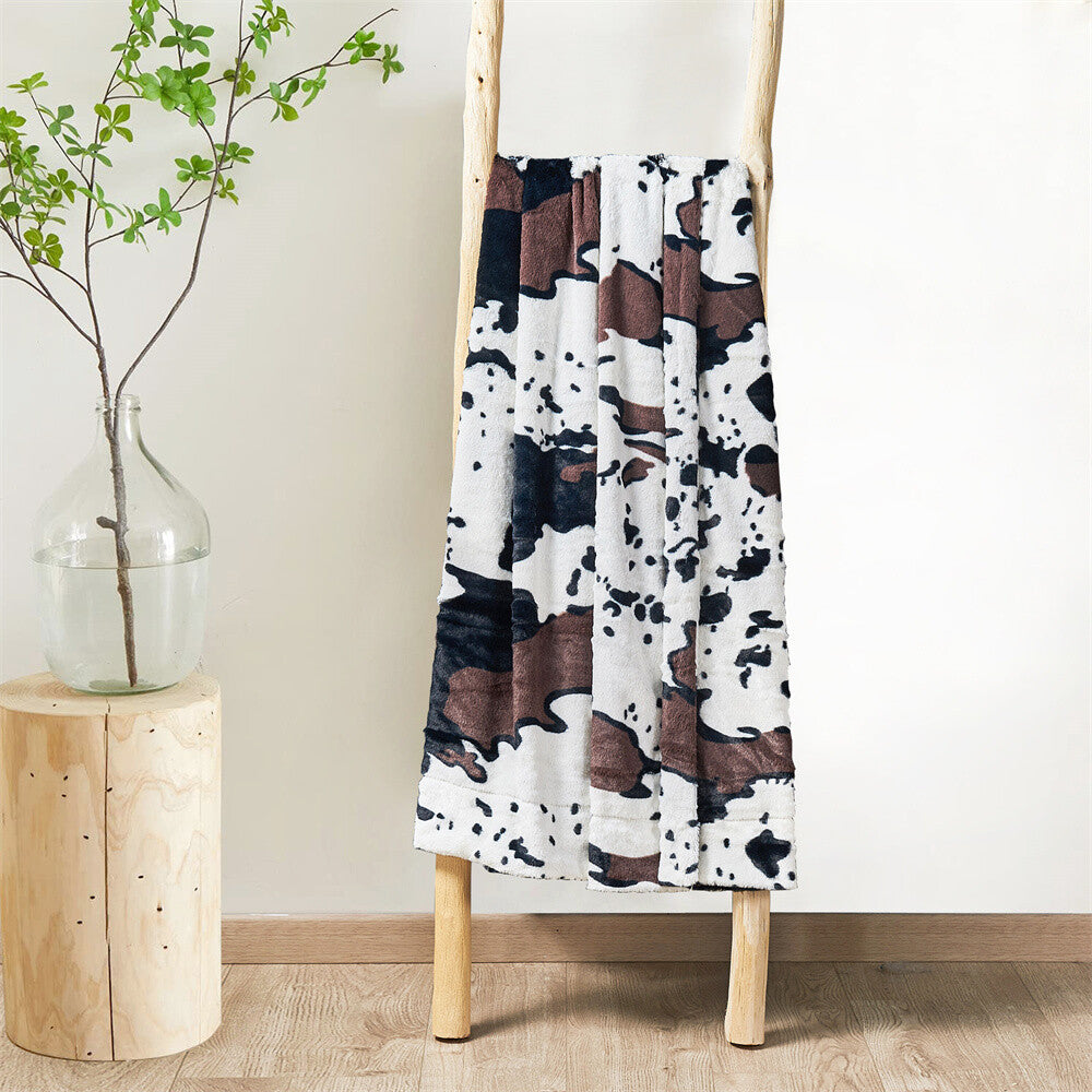 HST Cow Print Faux Fur Throw Blanket Soft Cozy Reversible Fall Winter Decor Gift
