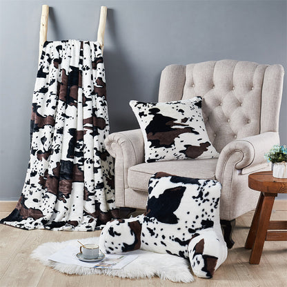HST Cow Print Faux Fur Throw Blanket Soft Cozy Reversible Fall Winter Decor Gift