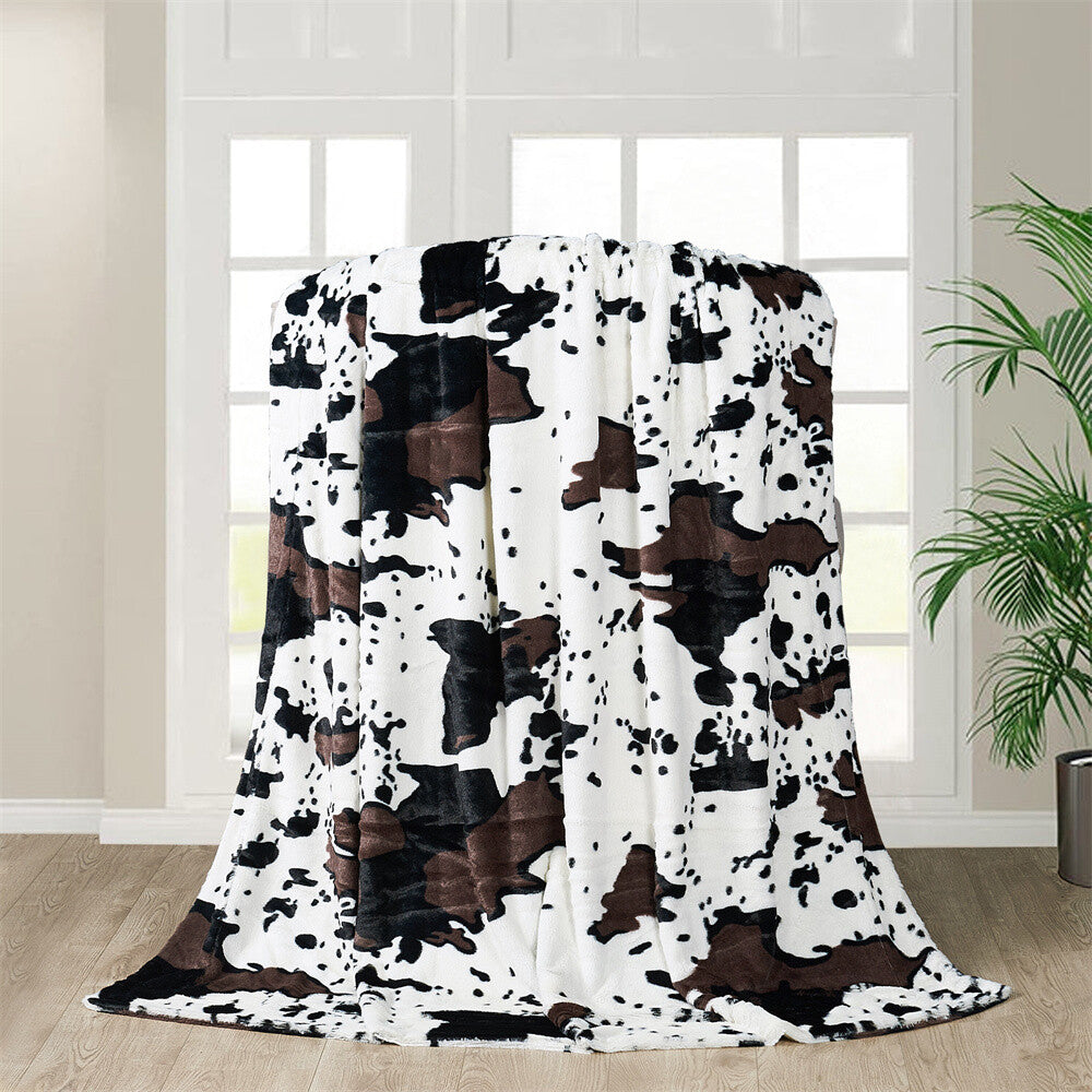 HST Cow Print Faux Fur Throw Blanket Soft Cozy Reversible Fall Winter Decor Gift