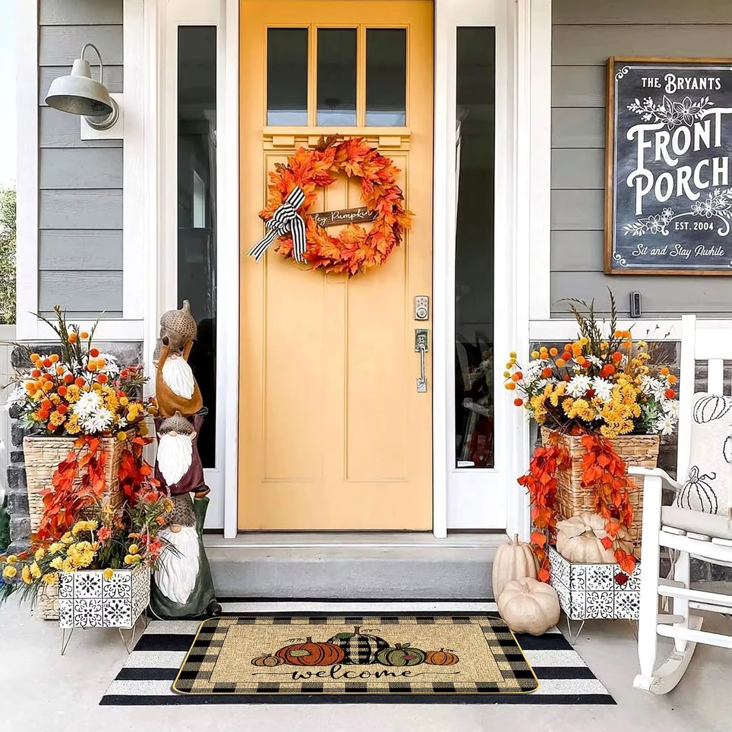 Fall Pumpkin Welcome Doormat Autumn Harvest Floor Mat Living Room Kitchen Non-Slip Rugs Balcony Hallway Laundry Bathroom Carpets