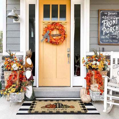 Fall Pumpkin Welcome Doormat Autumn Harvest Floor Mat Living Room Kitchen Non-Slip Rugs Balcony Hallway Laundry Bathroom Carpets