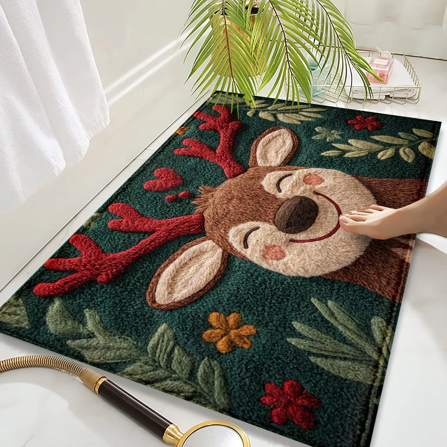 VIAMA Christmas Reindeer Door Mat Anti-Slip Entrance Carpet Comfortable Winter Bathroom Kitchen Floor Mat Home Decoration