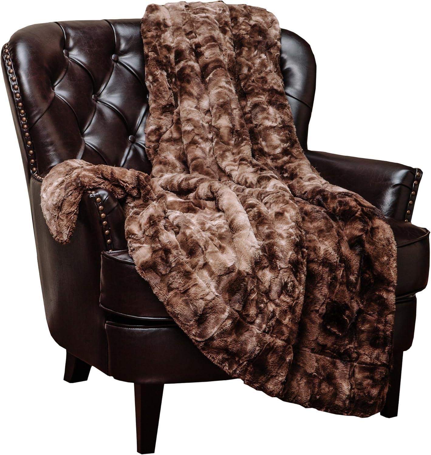 Premium Wolf Faux Fur Throw Blanket - Soft, Fuzzy Sherpa & Minky Throw Blanket - for Bed or Couch - 90" X 66” (Twin Size) - Chocolate