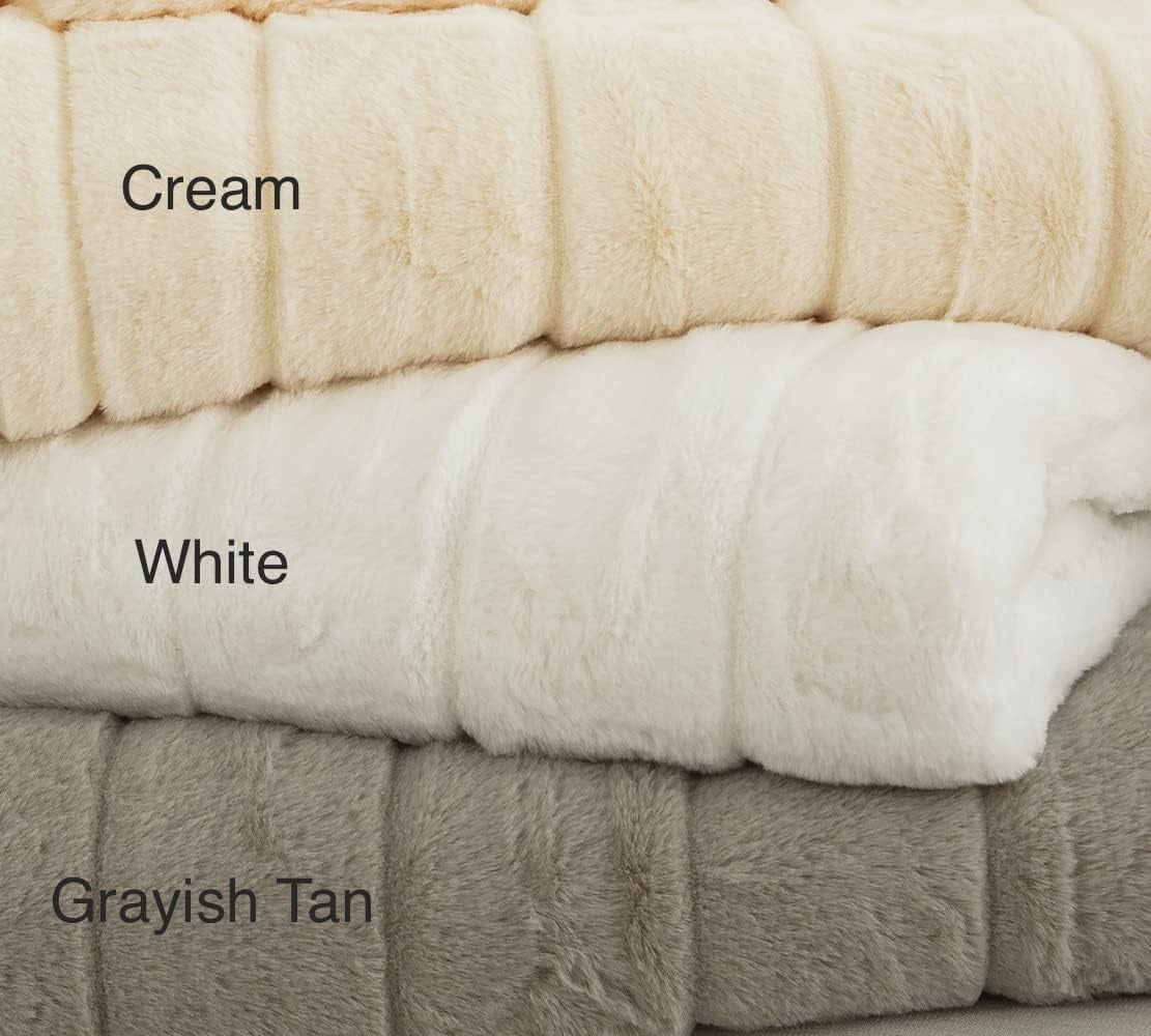 Ultra Soft Reversible Faux Fur Throw, Fluffy Blanket for Winter Sofa Couch, Cuddly & Warm(50"X 60", White)