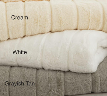 Ultra Soft Reversible Faux Fur Throw, Fluffy Blanket for Winter Sofa Couch, Cuddly & Warm(50"X 60", White)