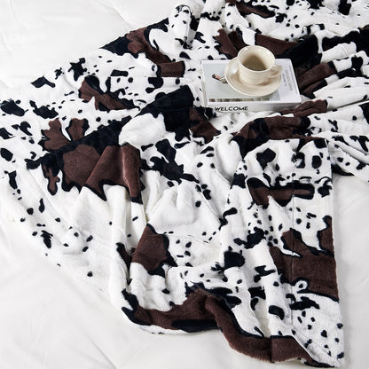 HST Cow Print Faux Fur Throw Blanket Soft Cozy Reversible Fall Winter Decor Gift