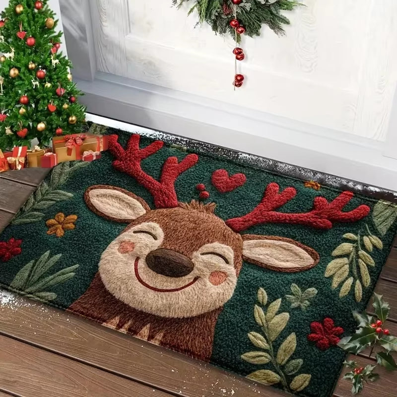 VIAMA Christmas Reindeer Door Mat Anti-Slip Entrance Carpet Comfortable Winter Bathroom Kitchen Floor Mat Home Decoration