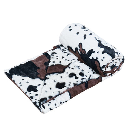 HST Cow Print Faux Fur Throw Blanket Soft Cozy Reversible Fall Winter Decor Gift