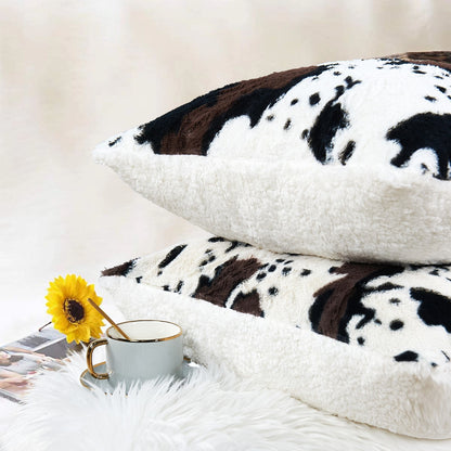 HST Cow Print Faux Fur Throw Blanket Soft Cozy Reversible Fall Winter Decor Gift