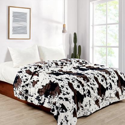 HST Cow Print Faux Fur Throw Blanket Soft Cozy Reversible Fall Winter Decor Gift