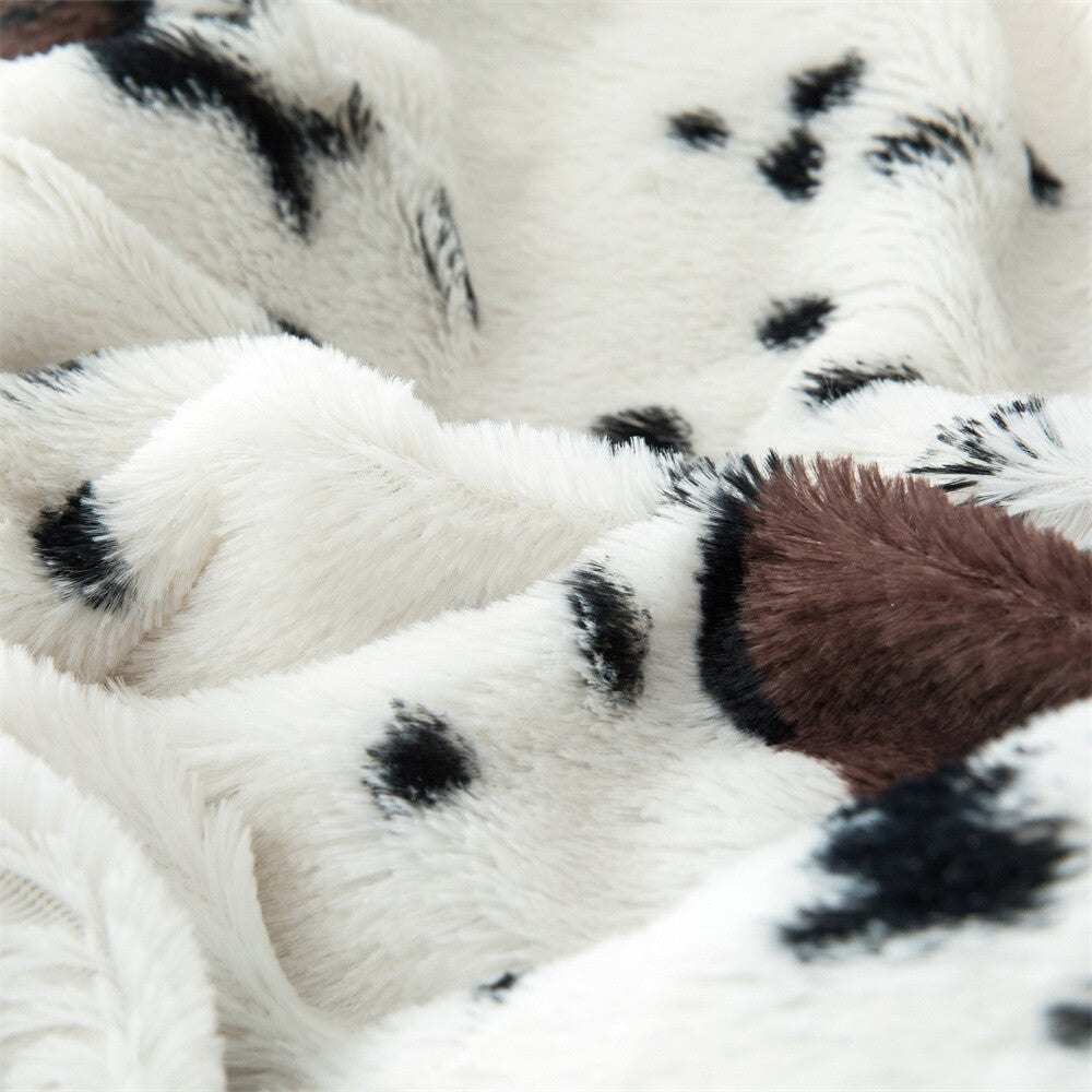 HST Cow Print Faux Fur Throw Blanket Soft Cozy Reversible Fall Winter Decor Gift
