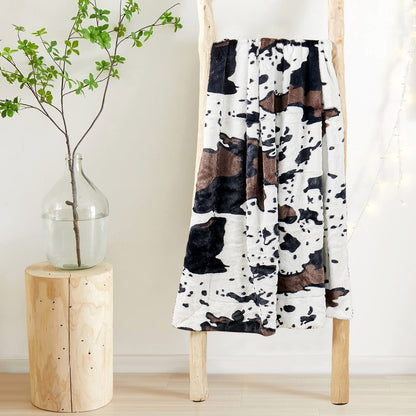 HST Cow Print Faux Fur Throw Blanket Soft Cozy Reversible Fall Winter Decor Gift