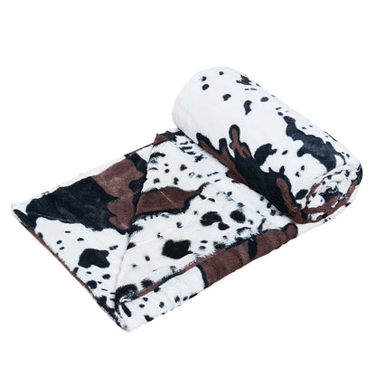 HST Cow Print Faux Fur Throw Blanket Soft Cozy Reversible Fall Winter Decor Gift