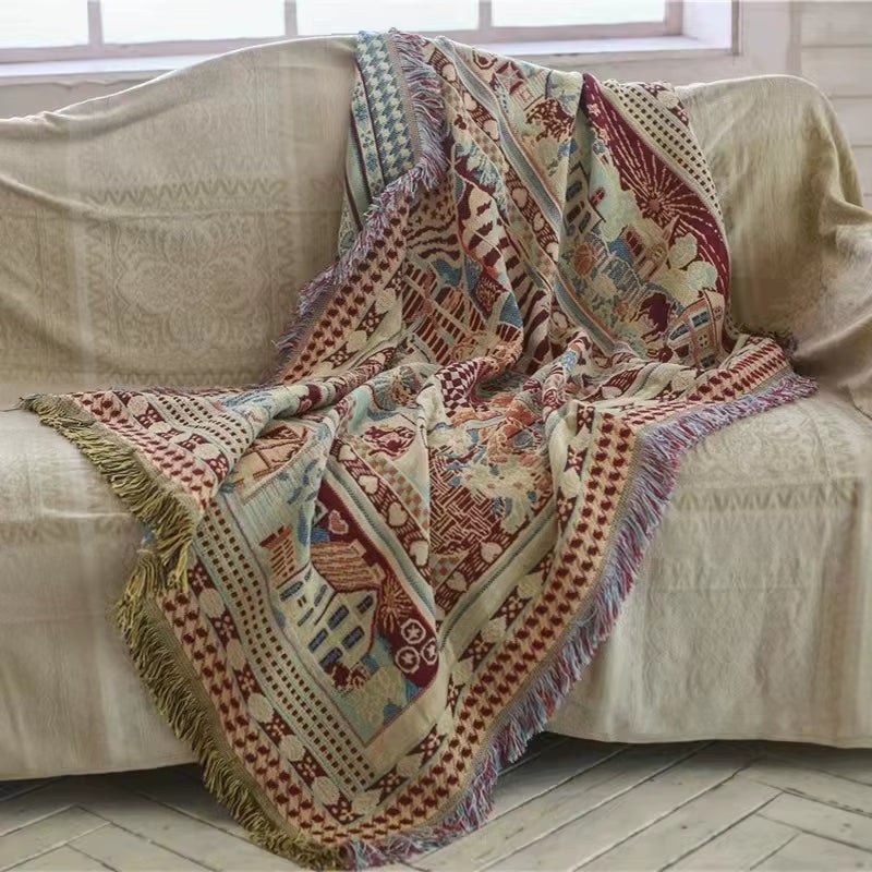 Double Sided Knitted Bohemian Soft Sofa Cover Blanket with Tassels Thread Couch Sleeping Rugs Vintage Home Bed Blanket