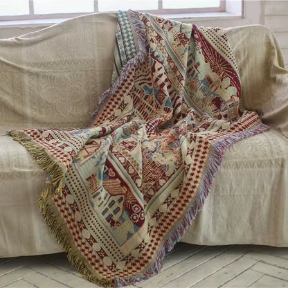 Double Sided Knitted Bohemian Soft Sofa Cover Blanket with Tassels Thread Couch Sleeping Rugs Vintage Home Bed Blanket