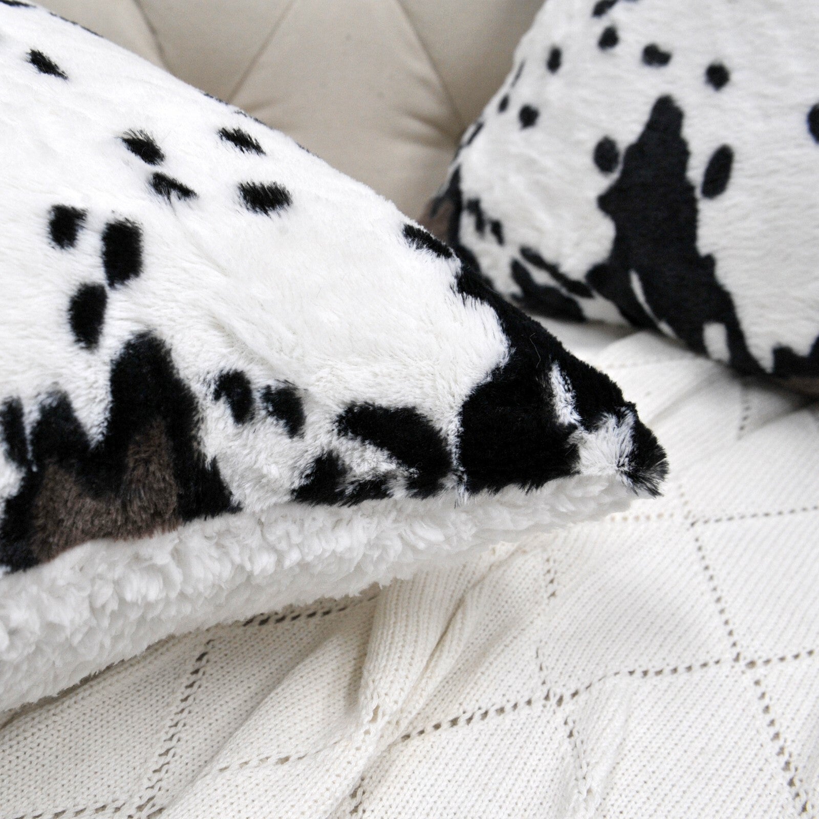 HST Cow Print Faux Fur Throw Blanket Soft Cozy Reversible Fall Winter Decor Gift