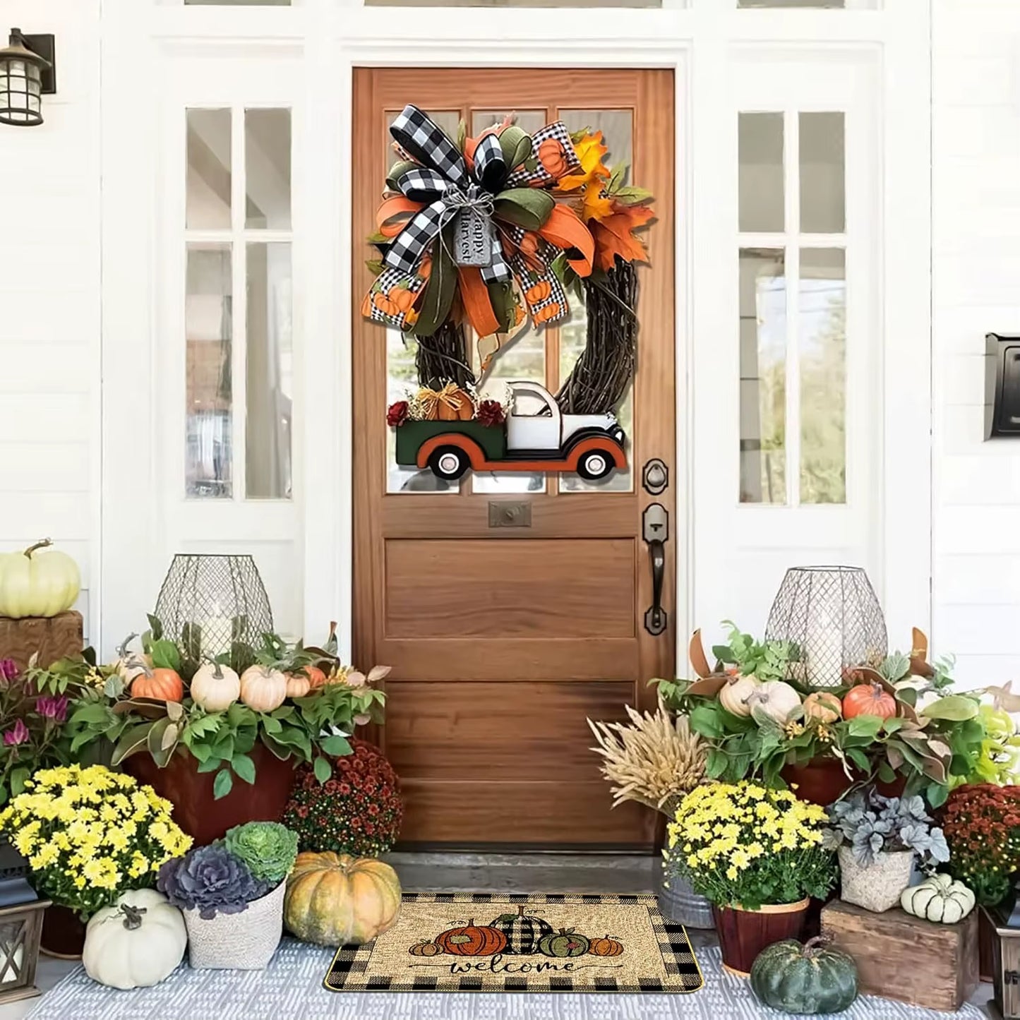 Fall Pumpkin Welcome Doormat Autumn Harvest Floor Mat Living Room Kitchen Non-Slip Rugs Balcony Hallway Laundry Bathroom Carpets