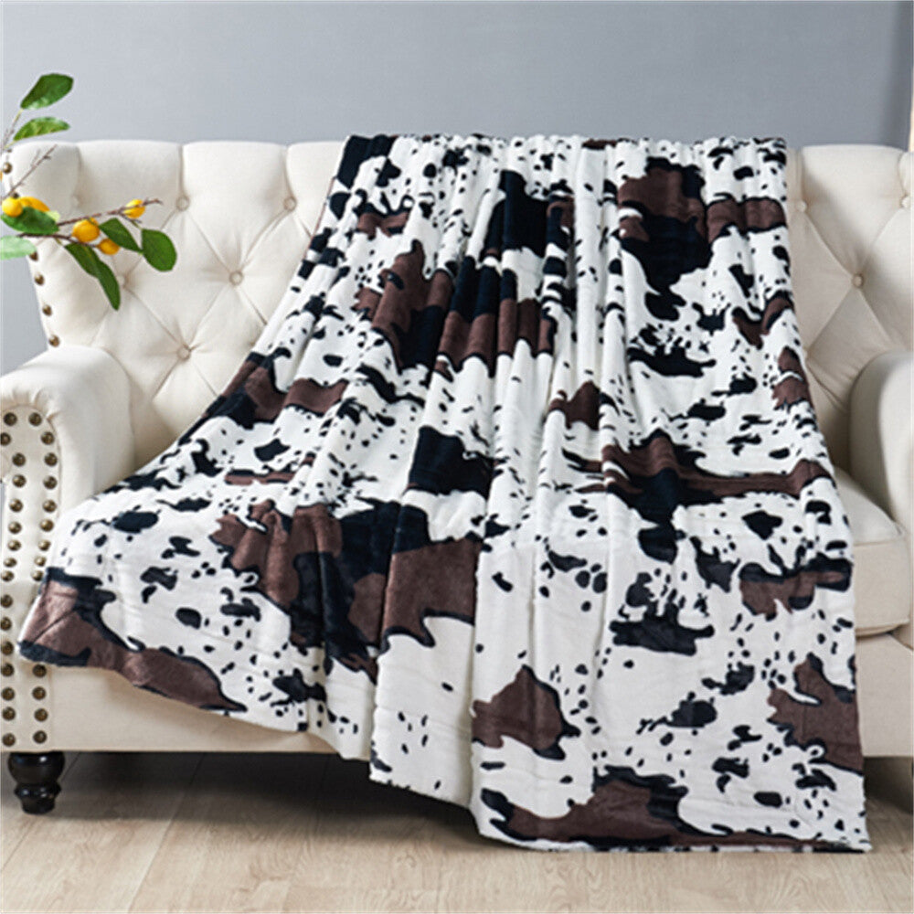 HST Cow Print Faux Fur Throw Blanket Soft Cozy Reversible Fall Winter Decor Gift