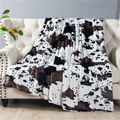 HST Cow Print Faux Fur Throw Blanket Soft Cozy Reversible Fall Winter Decor Gift