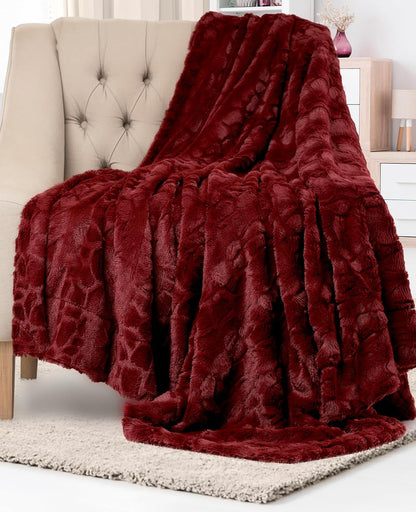 Soft & Comfortable Red Faux Fur Throw Blanket for Couch - (50"X65") Minky & Fluffy Fall Blankets & Throws, Plush Fuzzy Cover for Bed, Sofa & Living Room - Cozy Home Decor