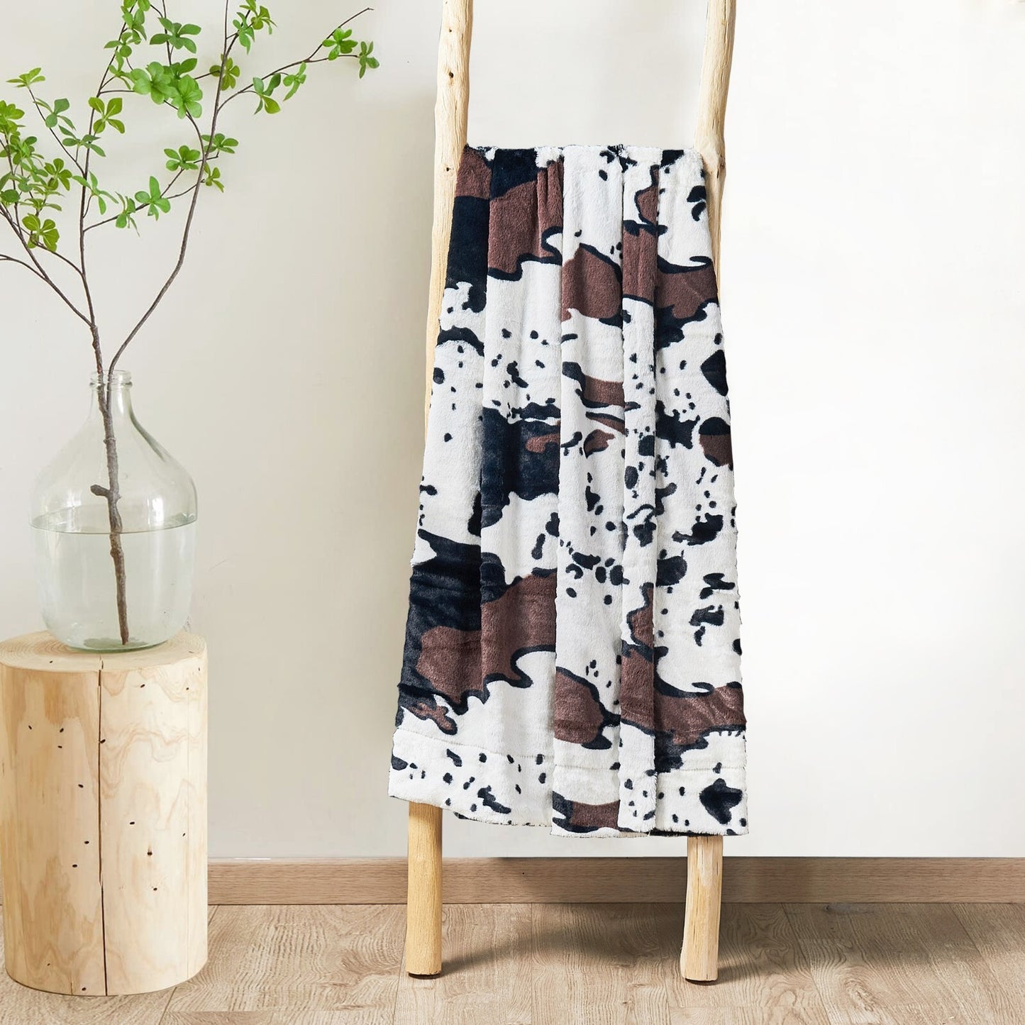 HST Cow Print Faux Fur Throw Blanket Soft Cozy Reversible Fall Winter Decor Gift