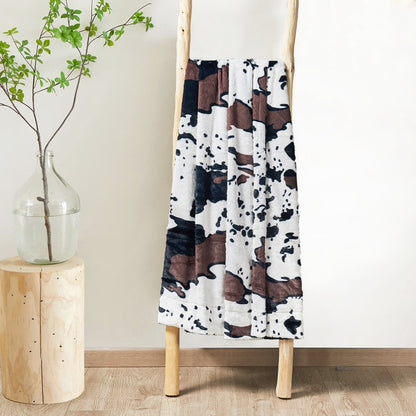 HST Cow Print Faux Fur Throw Blanket Soft Cozy Reversible Fall Winter Decor Gift