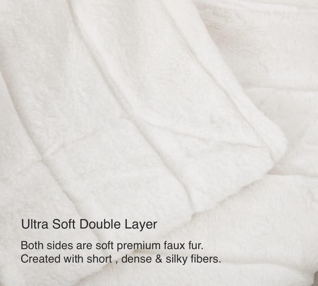 Ultra Soft Reversible Faux Fur Throw, Fluffy Blanket for Winter Sofa Couch, Cuddly & Warm(50"X 60", White)