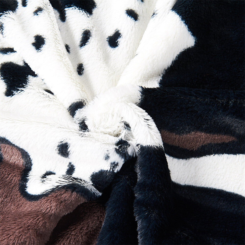 HST Cow Print Faux Fur Throw Blanket Soft Cozy Reversible Fall Winter Decor Gift