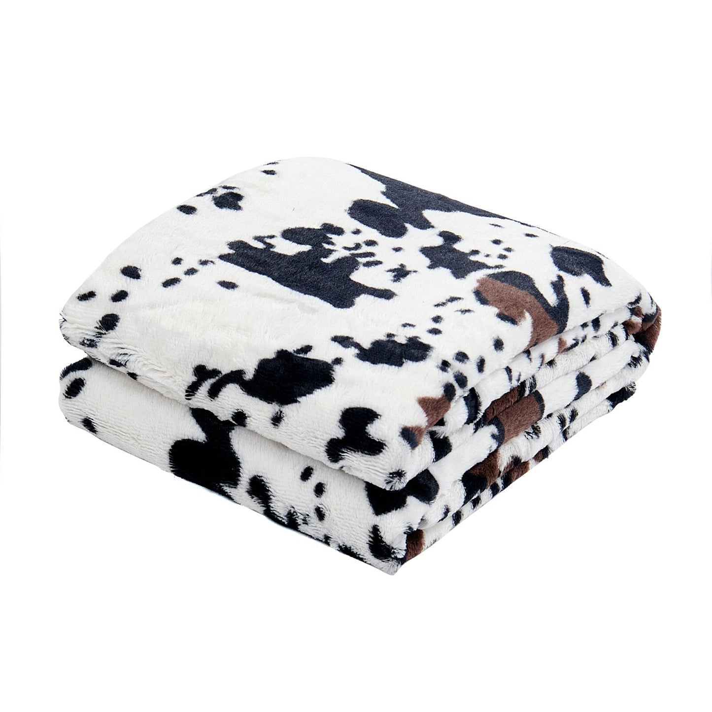 HST Cow Print Faux Fur Throw Blanket Soft Cozy Reversible Fall Winter Decor Gift
