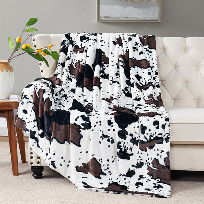 HST Cow Print Faux Fur Throw Blanket Soft Cozy Reversible Fall Winter Decor Gift