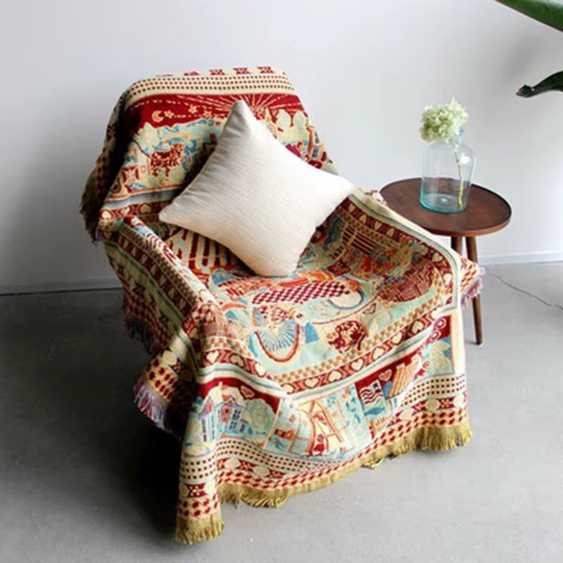 Double Sided Knitted Bohemian Soft Sofa Cover Blanket with Tassels Thread Couch Sleeping Rugs Vintage Home Bed Blanket